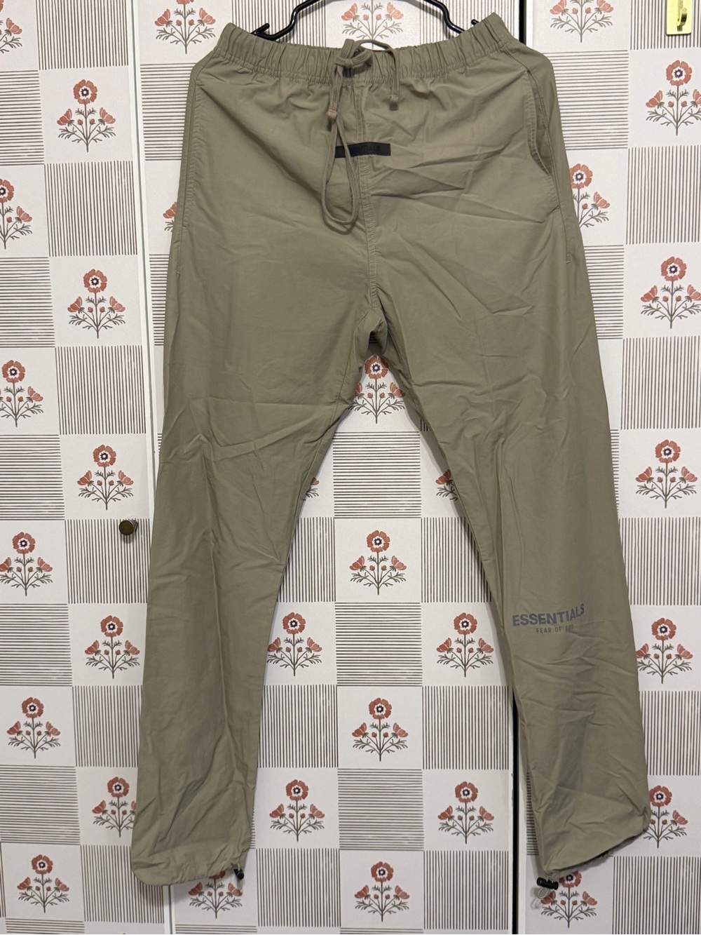 Fear of God ESSENTIALS Nylon Track Pants Taupe XS Adjustable Bungee Cuffs
